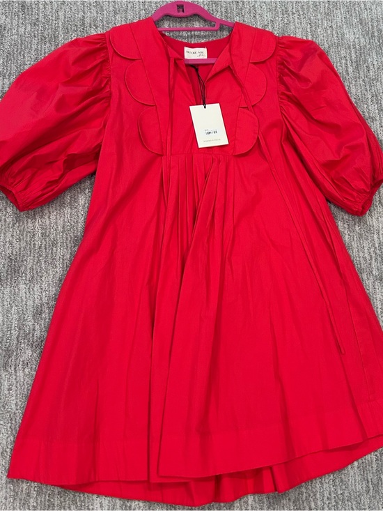 Before You Dresses & Skirts - Red Puff Sleeve Scallop Swing Dress
